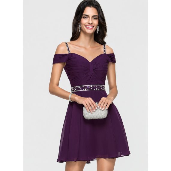 A-Line Sweetheart Short/Mini Chiffon Homecoming Dress With Beading Sequins