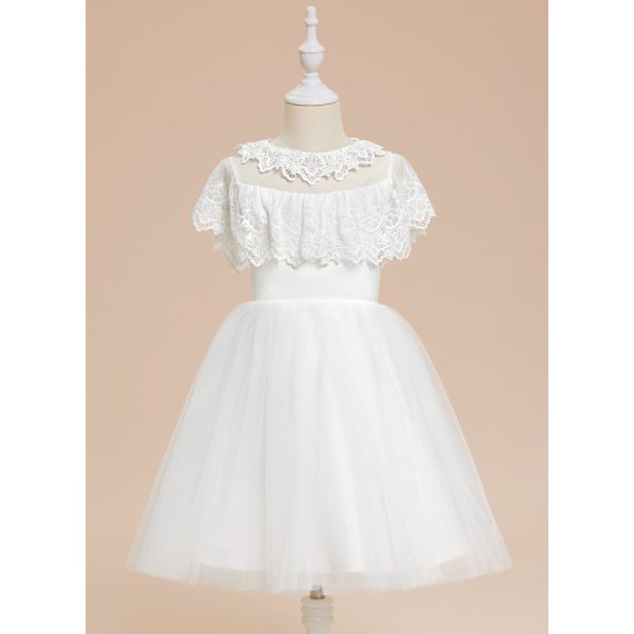 A-line Scoop Knee-Length Lace/Tulle Flower Girl Dress