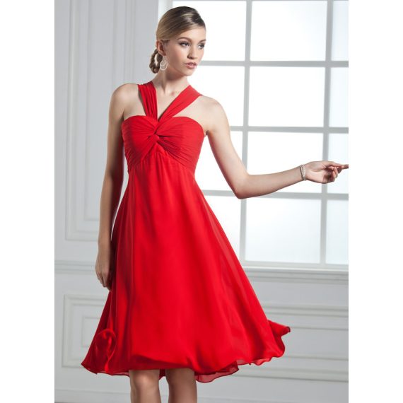 Empire V-neck Knee-Length Chiffon Cocktail Dress With Ruffle Bow(s)