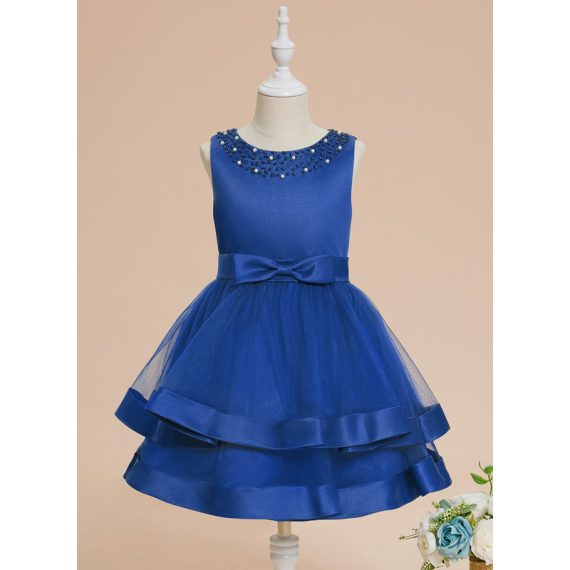 A-line Scoop Knee-Length Satin/Tulle Flower Girl Dress