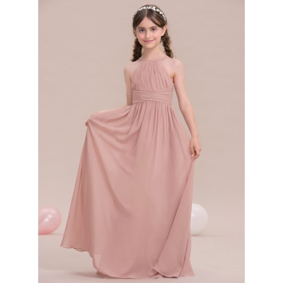 A-Line Halter Floor-Length Chiffon Junior Bridesmaid Dress