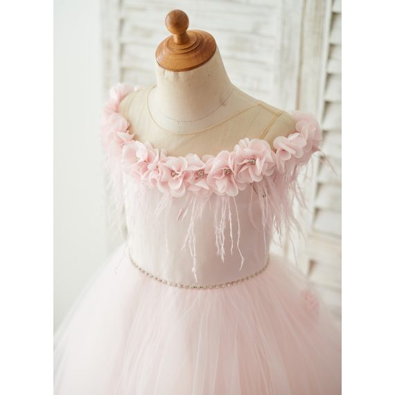 A-line Scoop Sweep Train Tulle Flower Girl Dress