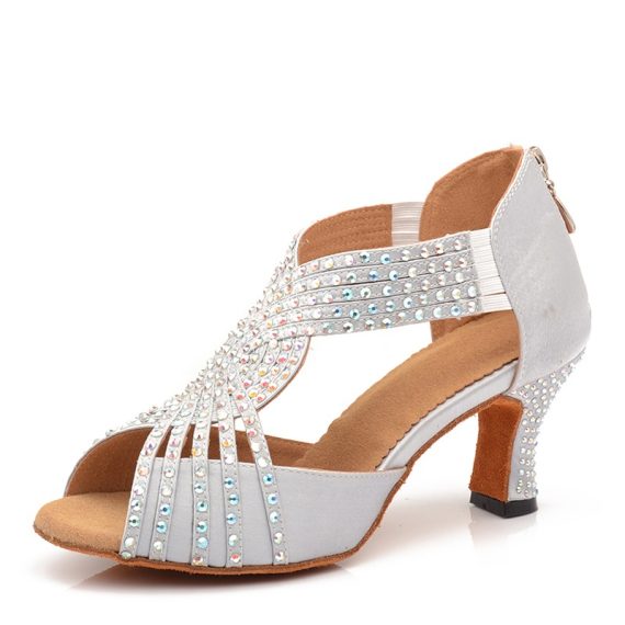 Women's Satin Latin With Rhinestone Dance Shoes