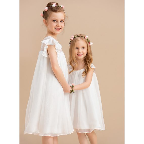 A-line Scoop Knee-Length Chiffon Flower Girl Dress