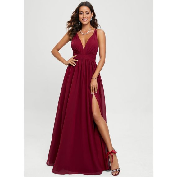 A-line V-Neck Floor-length Chiffon Prom Dresses