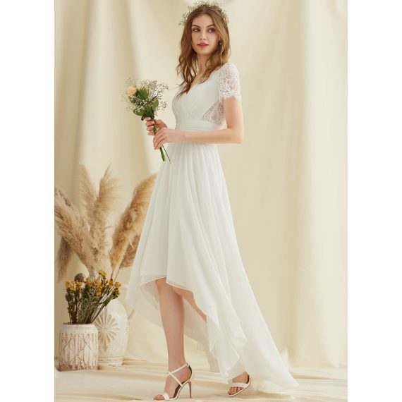 A-line V-Neck Asymmetrical Chiffon Lace Wedding Dress