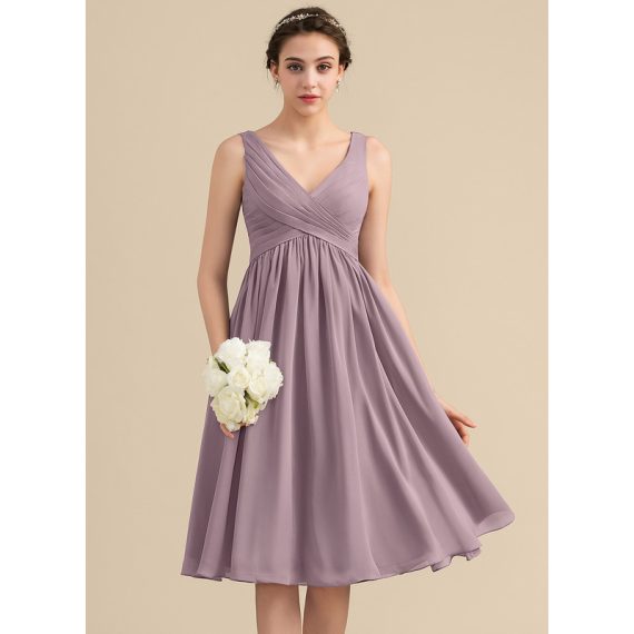 Empire V-neck Knee-Length Chiffon Bridesmaid Dress With Cascading Ruffles