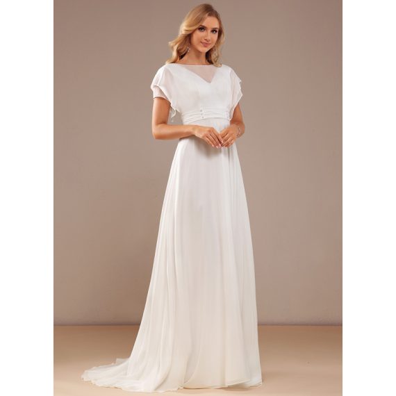 A-line Scoop Sweep Train Chiffon Wedding Dress With Beading