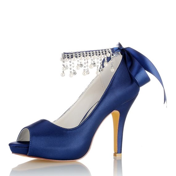 Women's Satin Stiletto Heel High Heel Peep Toe With ankle strap Chain Rhinestone