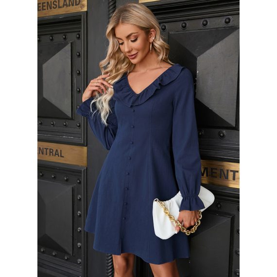 V-Neck Long Sleeves Elegant A-line Polyester Mini Dresses