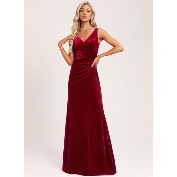 Trumpet/Mermaid V-neck Floor-Length Velvet Bridesmaid Dress With Ruffle