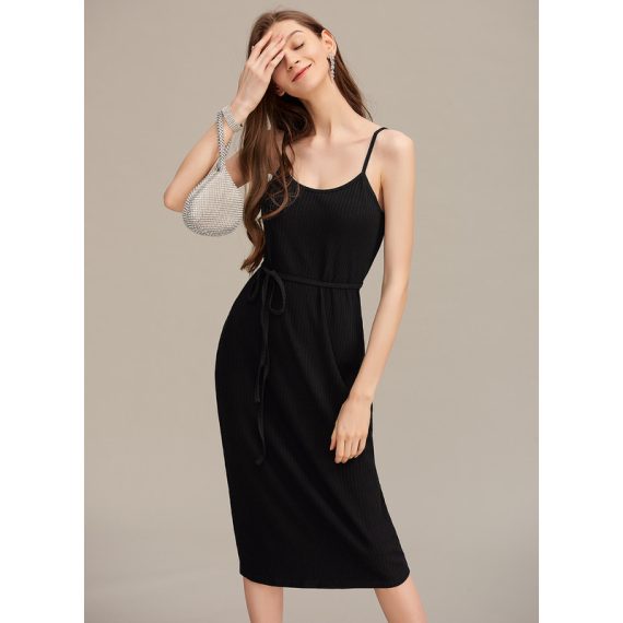 Square Neck Sleeveless Sexy Bodycon Cotton Blends Midi Dresses