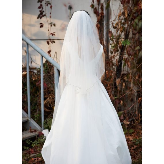 Two-tier Beaded Edge Cathedral Bridal Veils With Rhinestones
