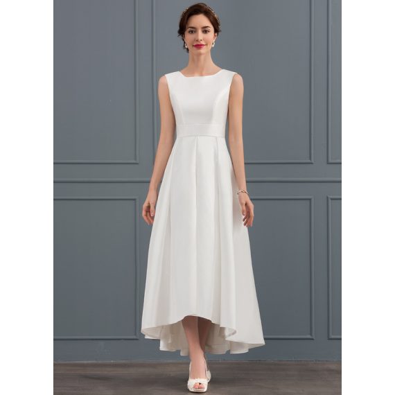 A-Line Square Asymmetrical Satin Wedding Dress