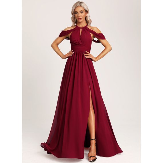 A-Line Halter Floor-Length Chiffon Bridesmaid Dress