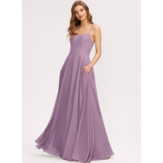 A-Line Scoop Floor-Length Chiffon Bridesmaid Dress