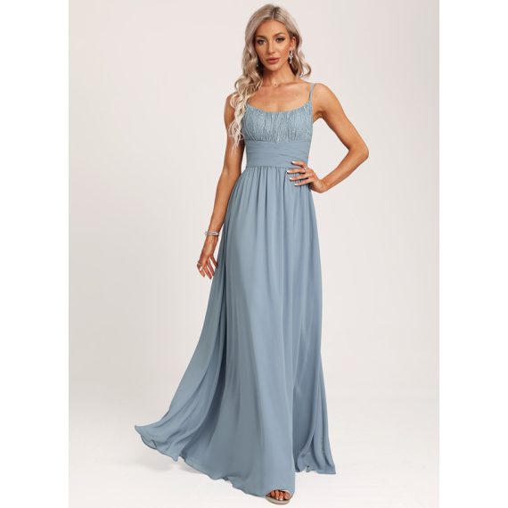 A-Line Scoop Floor-Length Chiffon Lace Bridesmaid Dress