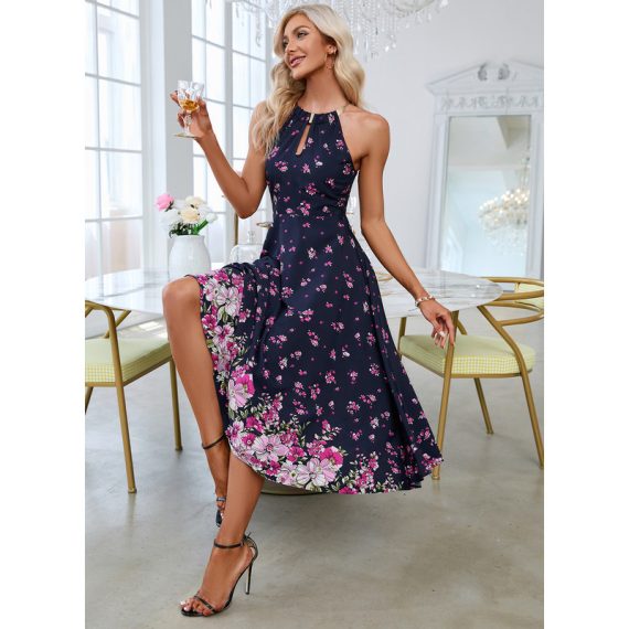 Round Neck Sleeveless Elegant A-line Polyester Midi Dresses
