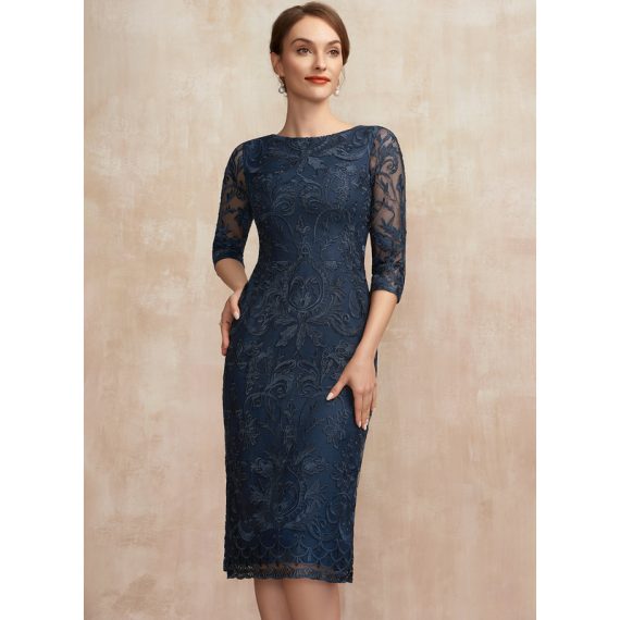 Sheath/Column Scoop Knee-Length Lace Cocktail Dress