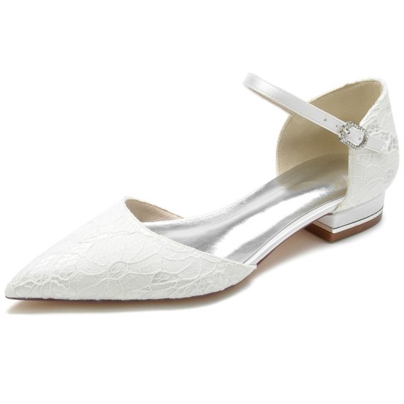 Women's Lace Satin Flat Heel Closed Toe With Lace ankle strap