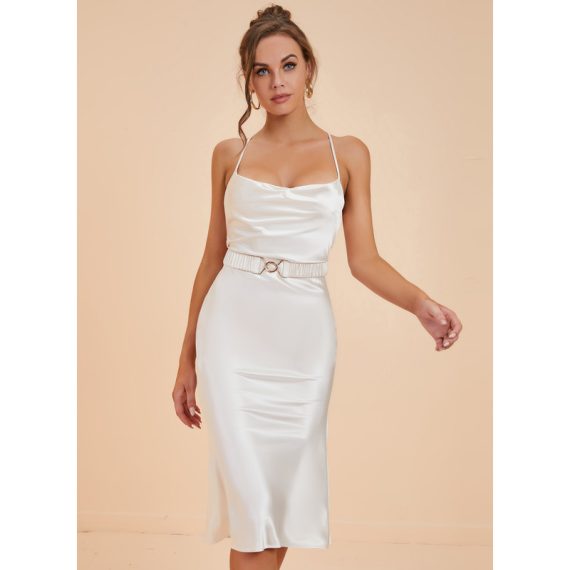 Cowl Neck Sleeveless Sexy Bodycon Polyester Midi Dresses