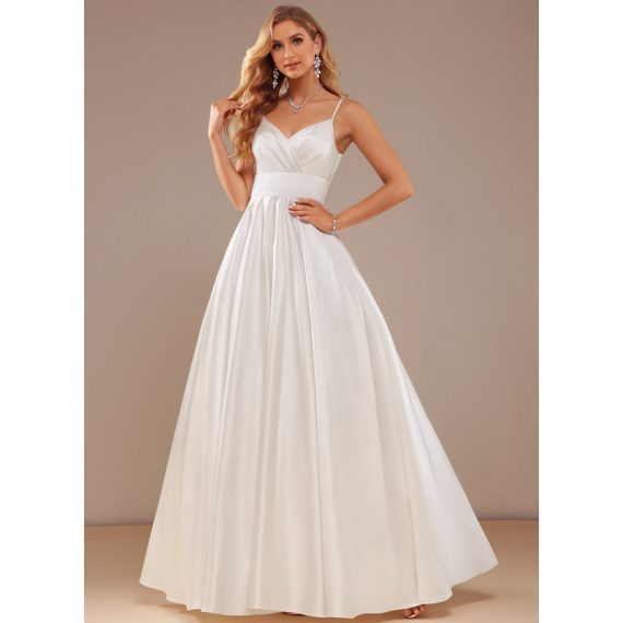 Ball-Gown/Princess V-Neck Floor-Length Satin Wedding Dress