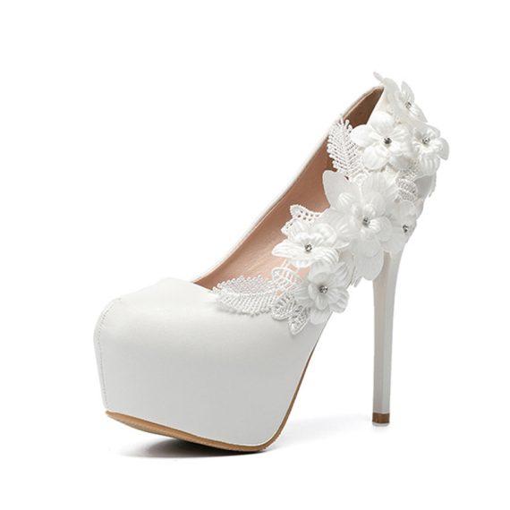Women's Leather Stiletto Heel High Heel Uitra Hight Heel Closed Toe With Artificial Flowers