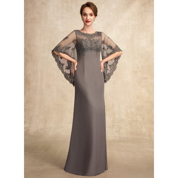 Sheath/Column Scoop Floor-length Chiffon Lace Mother of the Bride Dress