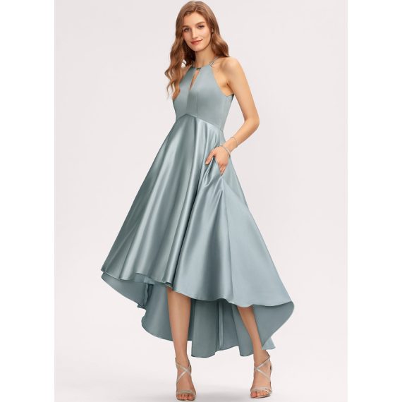 A-Line Scoop Asymmetrical Satin Bridesmaid Dress
