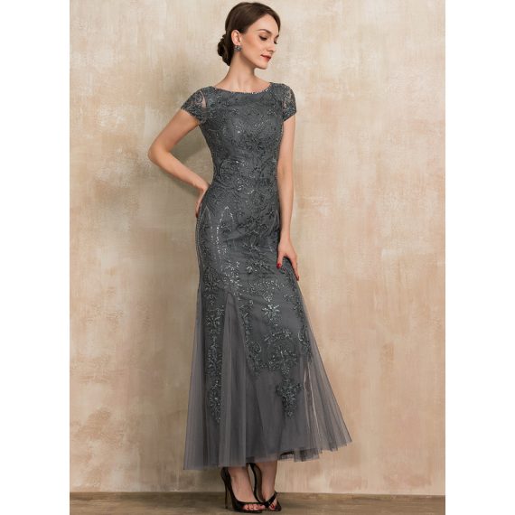 Trumpet/Mermaid Scoop Ankle-Length Tulle Lace Mother of the Bride Dress With Beading Sequins