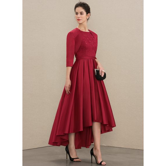 A-line Scoop Asymmetrical Lace Satin Mother of the Bride Dress With Sequins
