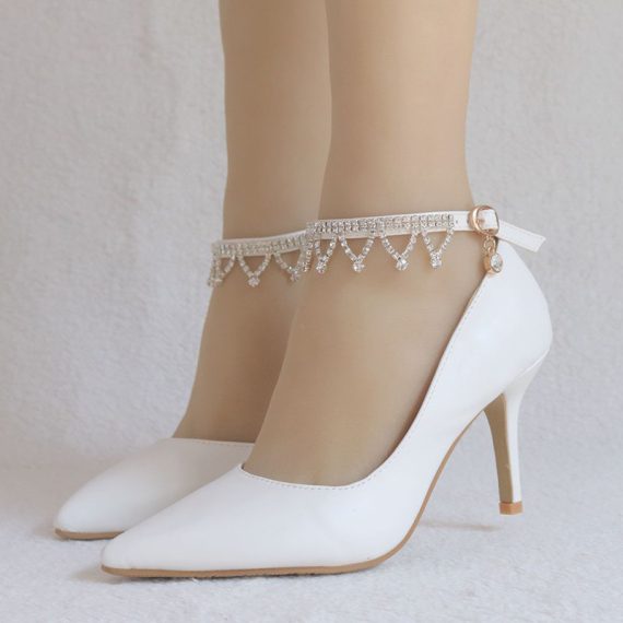 Women's Leatherette Stiletto Heel High Heel Closed Toe With ankle strap Rhinestone