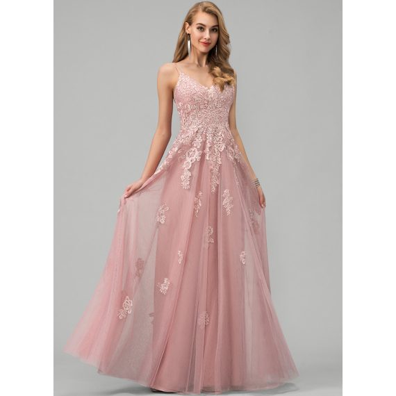 Ball-Gown/Princess V-Neck Floor-length Tulle Wedding Dress