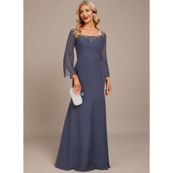 Sheath/Column Square Floor-Length Chiffon Evening Dress With Beading