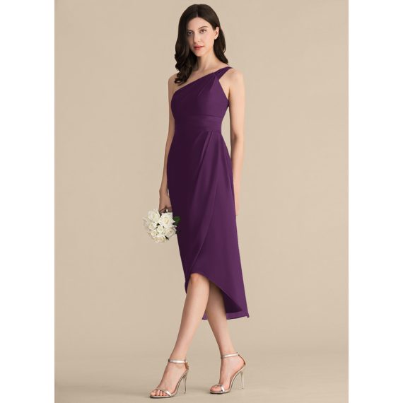 Sheath/Column One-Shoulder Asymmetrical Chiffon Cocktail Dress With Ruffle