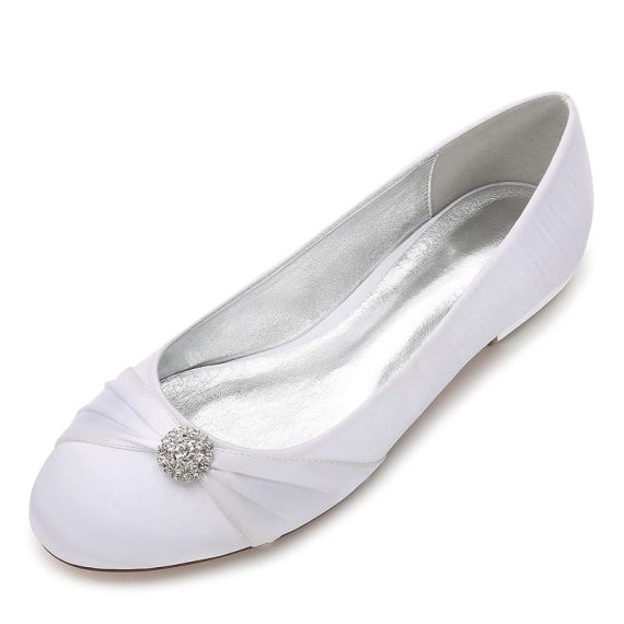 Women's Satin Flat Heel Closed Toe With Rhinestone