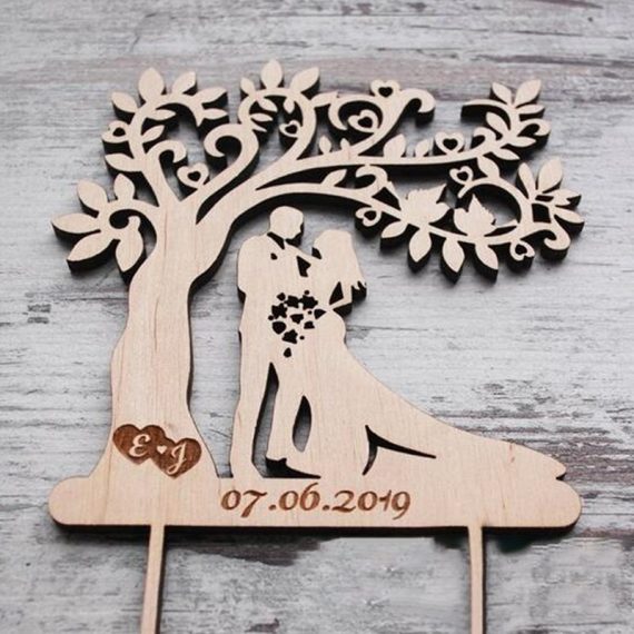 Personalized Bride And Groom/Tree Design/Happy Couple Wooden Cake Topper