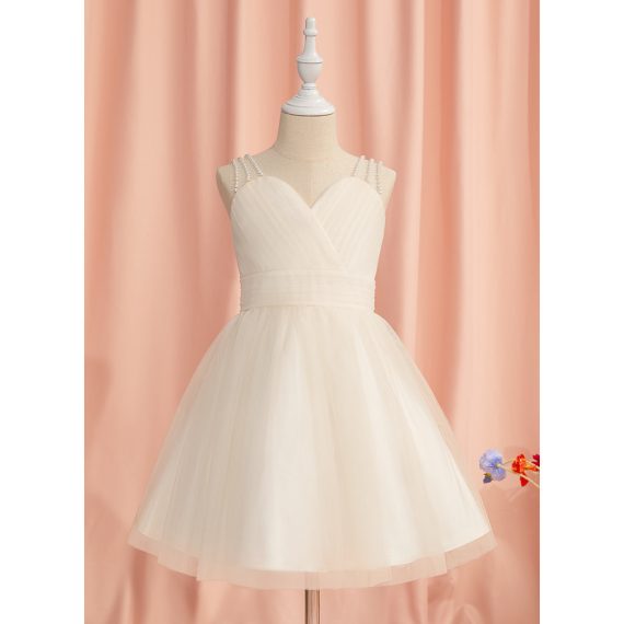 A-line V-Neck Knee-Length Tulle Flower Girl Dress