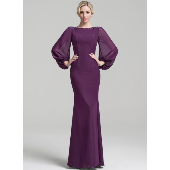 Trumpet/Mermaid Boat Neck Floor-Length Chiffon Mother of the Bride Dress With Beading Sequins