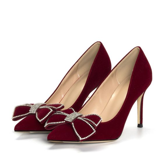 Women's Suede Stiletto Heel With Bowknot shoes
