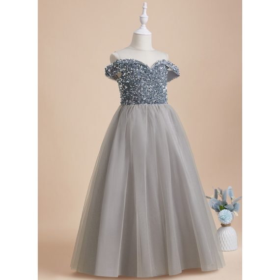 A-line Scoop Floor-Length Tulle/Sequined Flower Girl Dress