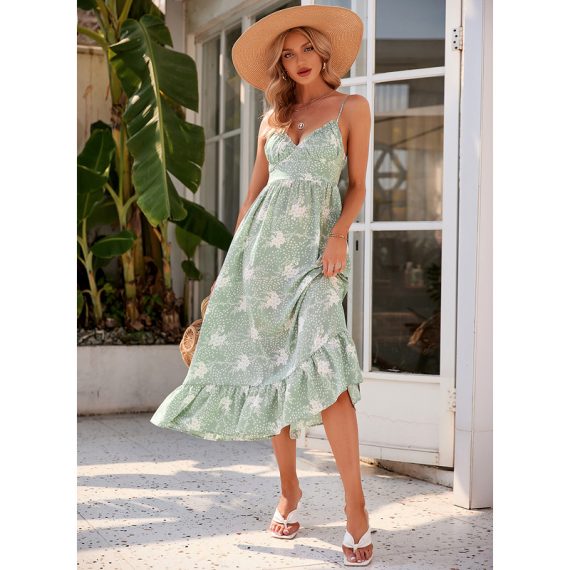V-Neck Sleeveless Vacation A-line Chiffon Midi Dresses