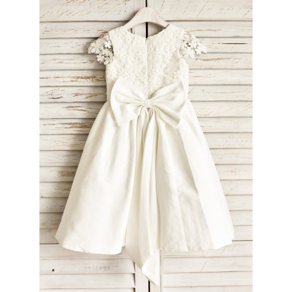 A-line Scoop Knee-Length Satin Flower Girl Dress