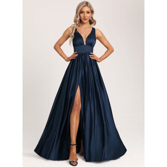 A-line V-Neck Floor-length Satin Bridesmaid Dress