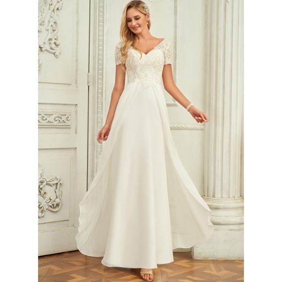 A-Line V-neck Floor-Length Chiffon Wedding Dress