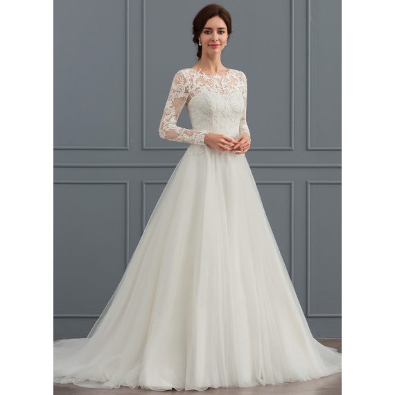 Ball-Gown/Princess Sweep Train Tulle Lace Wedding Dress