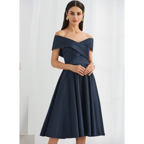 A-Line Off-the-Shoulder Knee-Length Satin Cocktail Dress