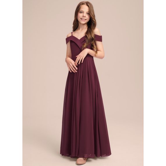 A-Line Cold Shoulder Floor-Length Chiffon Junior Bridesmaid Dress
