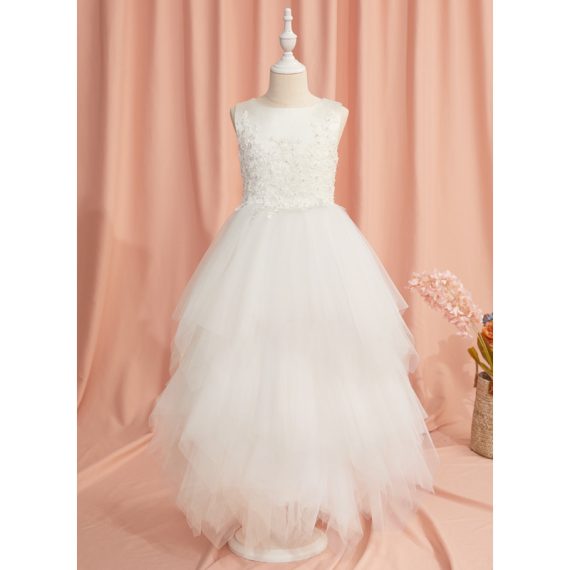 Ball-Gown/Princess Scoop Ankle-Length Lace/Satin/Tulle Flower Girl Dress
