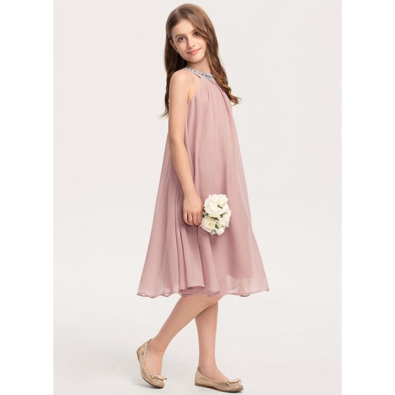 A-Line Halter Knee-Length Chiffon Junior Bridesmaid Dress With Beading Sequins